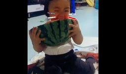 带孩子吃瓜视频,带娃吃瓜视频趣味回顾